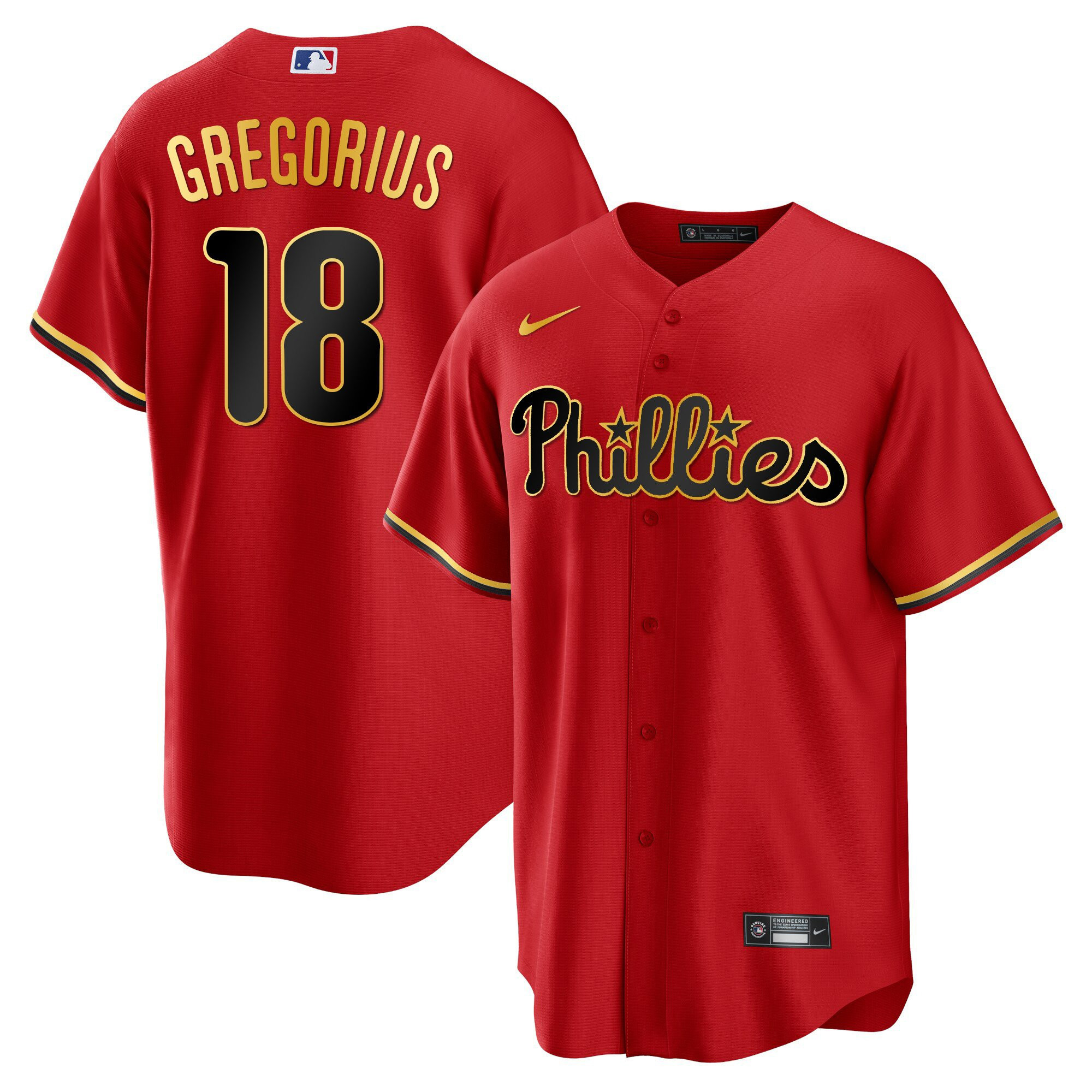 Didi Gregorius Men's Philadelphia Phillies Gold Trim Cool Red Jersey - All Stitched