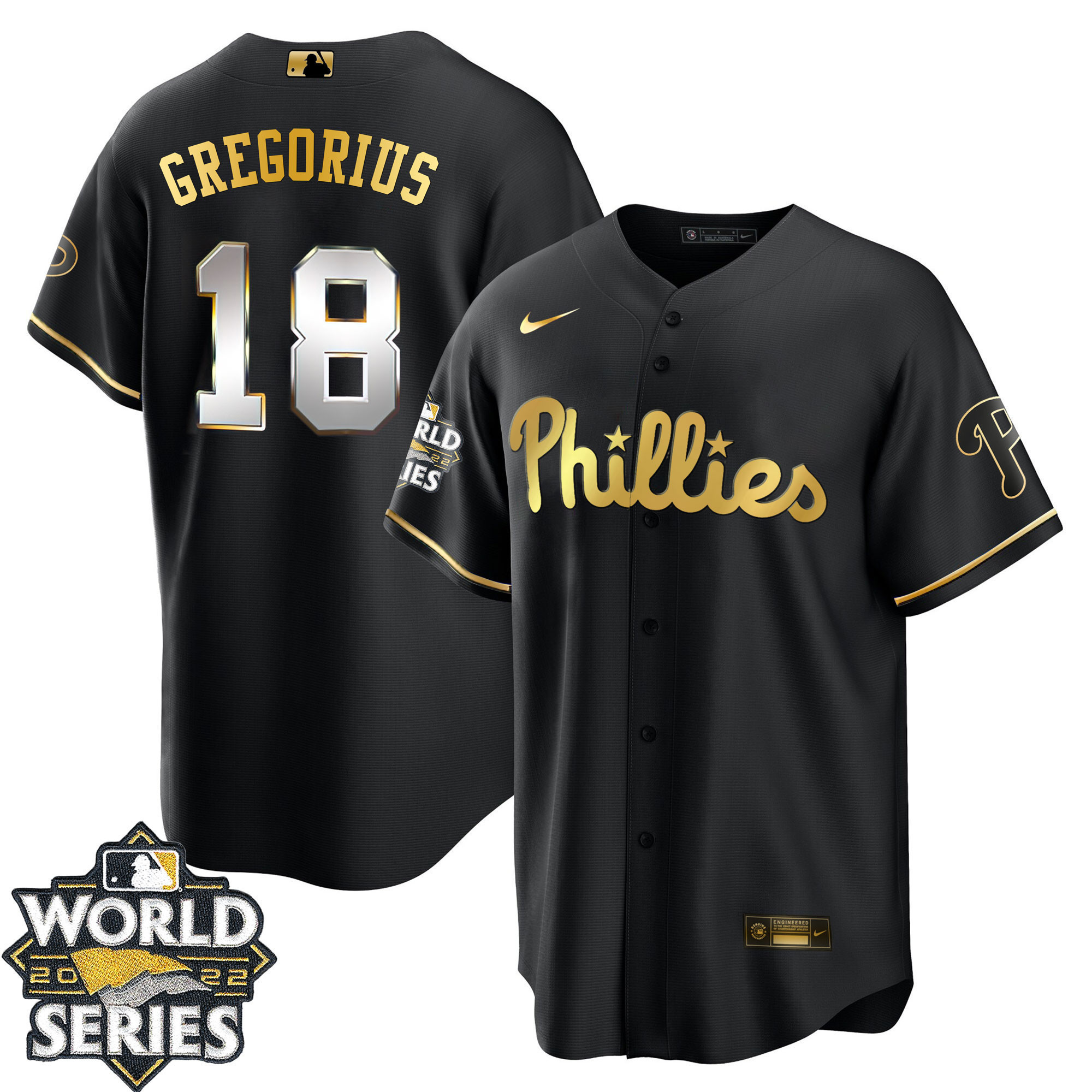 Didi Gregorius Youth's Philadelphia Phillies Gold 2022 World Series Limited Cool Black Jersey - All Stitched
