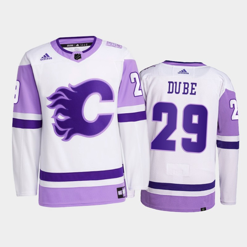 Dillon Dube #29 Calgary Flames 2021 FightsCancer White Primegreen Jersey