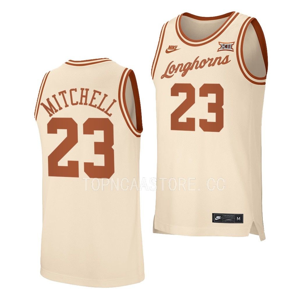 Dillon Mitchell Texas Longhorns #23 Cream Retro Jersey 2022-23
