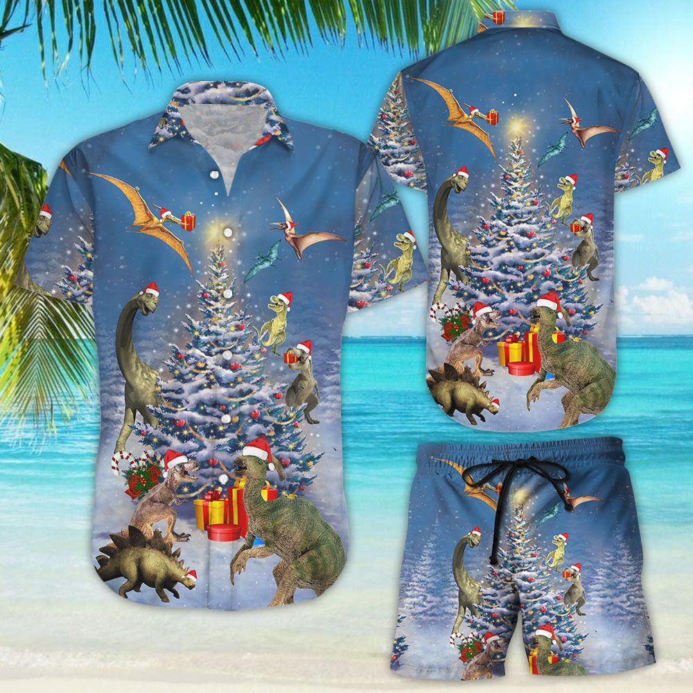 Dinosaur Hawaiian Shirt – Dinosaur Reunion Under Christmas Tree Hawaii Shirts – Christmas Gift Ideas