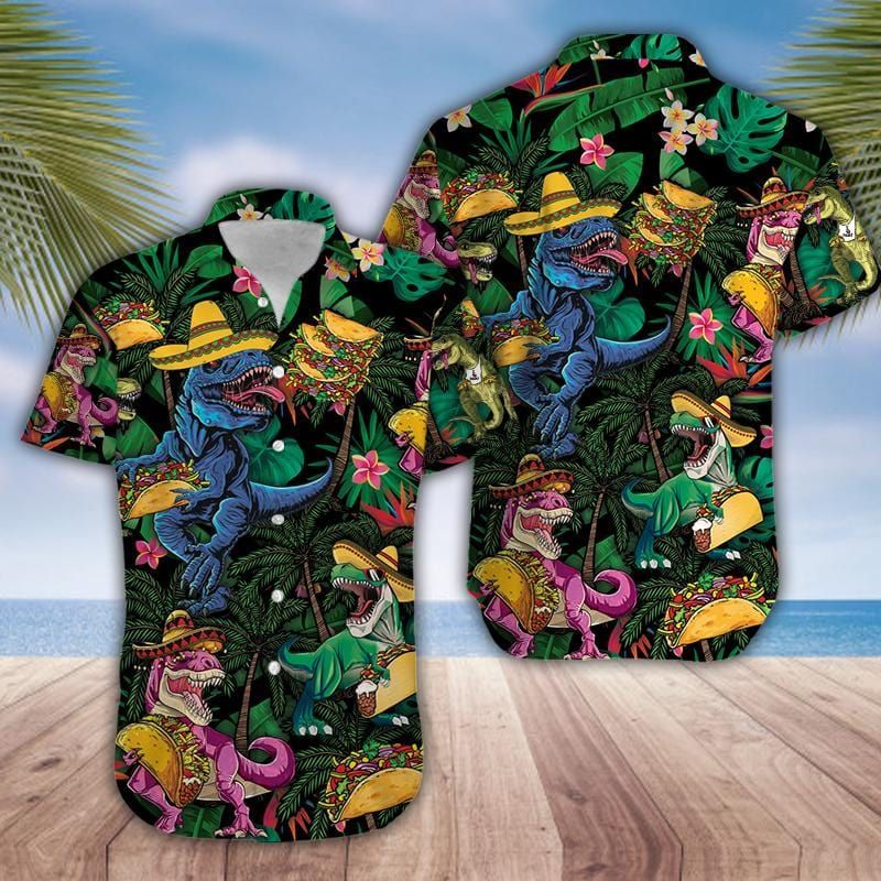 Dinosaur Love Tacos Summer Vibe Green Unisex Hawaiian Shirts