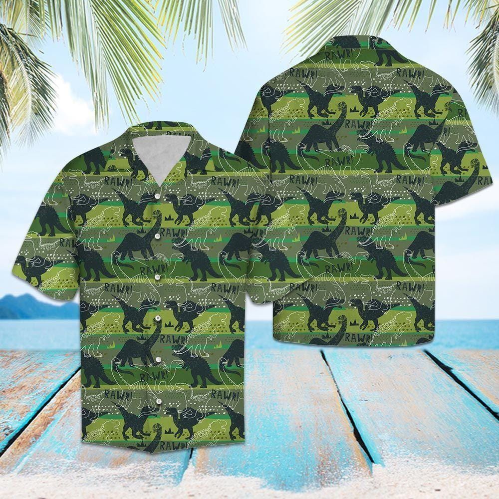 Dinosaur Rawr Green Unisex Hawaiian Shirts