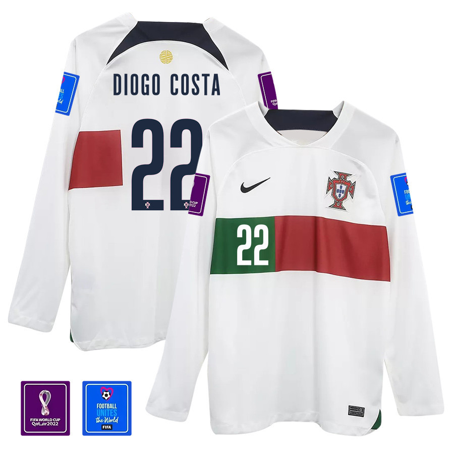 Diogo Costa 22 Portugal 2022-23 Away Men Long Sleeve Soccer Jersey National Team World Cup Qatar Patch