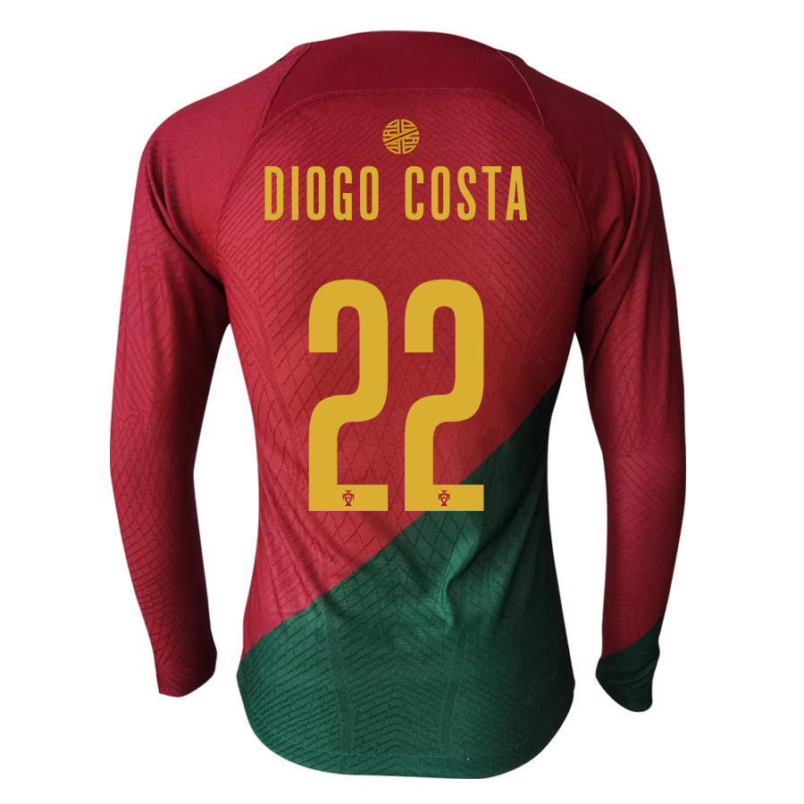 Diogo Costa 22 Portugal 2022-23 Home Men Long Sleeve Soccer Jersey National Team World Cup Qatar Patch