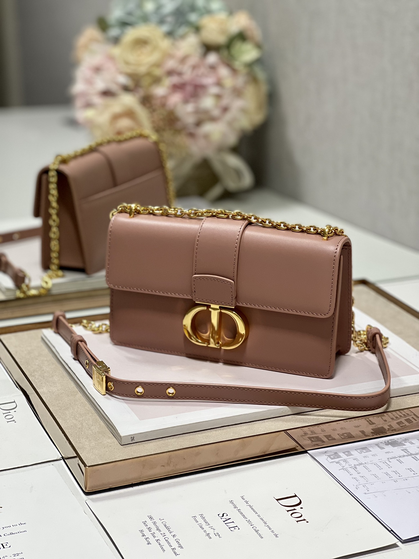 Dior 30 Montaigne East West Bag With Chain White/Pink/Black/Brown For Women 8.5in/21.5cmUHEL_