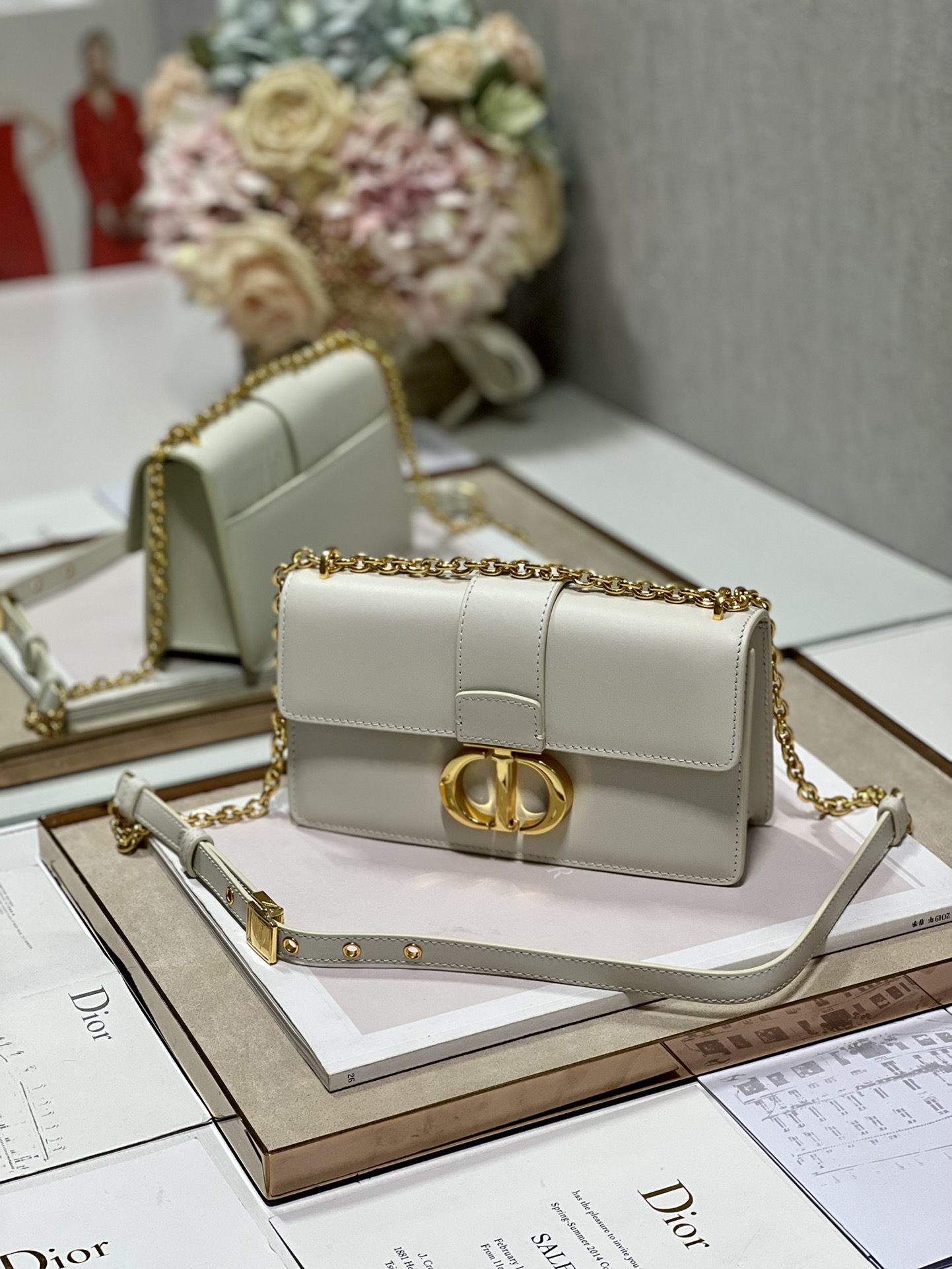 Dior 30 Montaigne East West Bag With Chain White/Pink/Black/Brown For Women 8.5in/21.5cmUHEL_