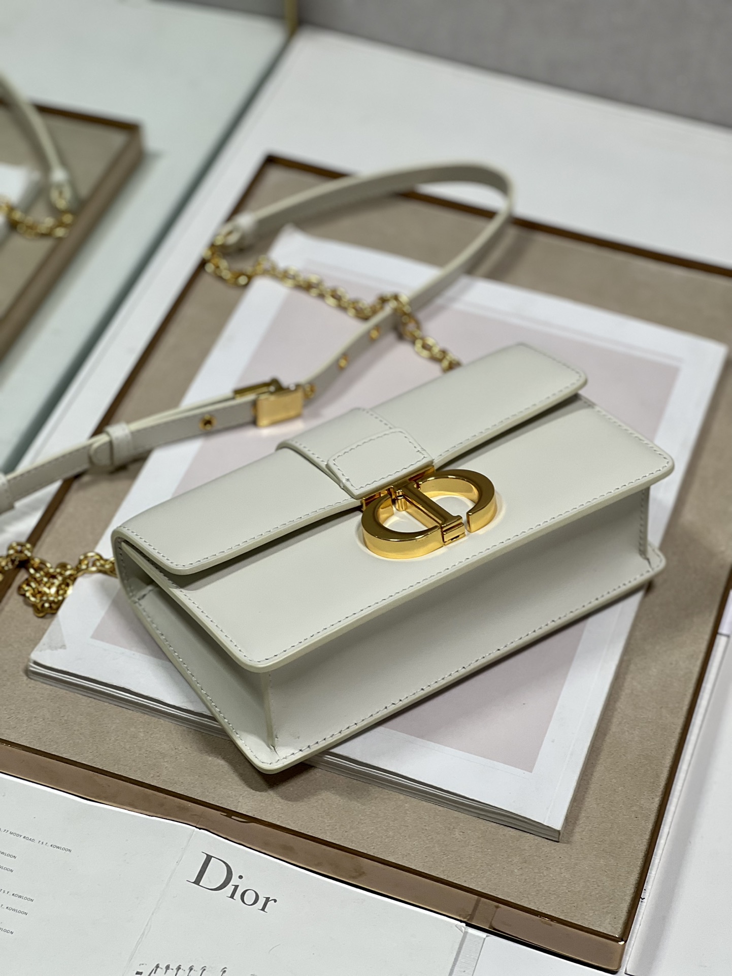 Dior 30 Montaigne East West Bag With Chain White/Pink/Black/Brown For Women 8.5in/21.5cmUHEL_