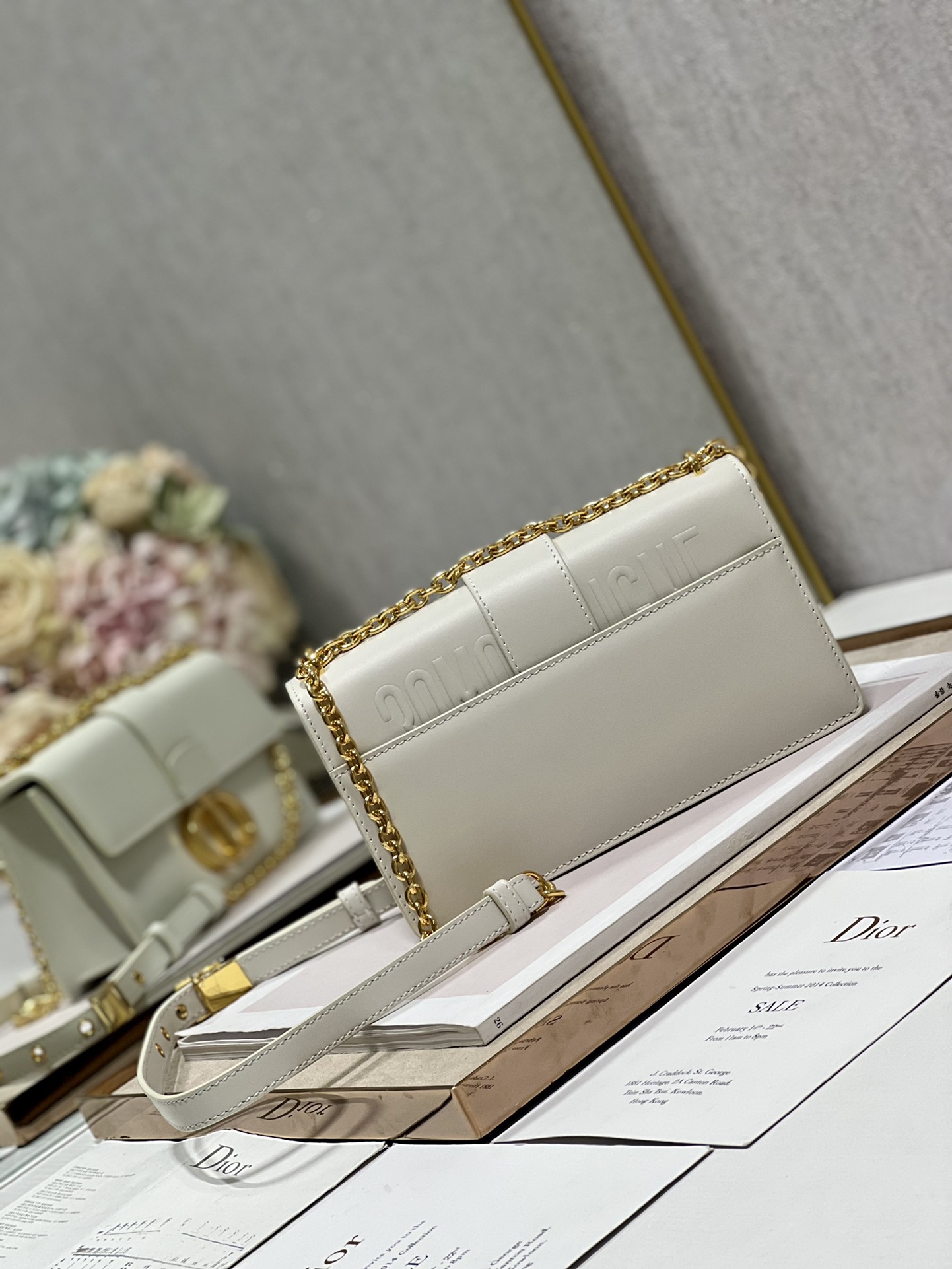 Dior 30 Montaigne East West Bag With Chain White/Pink/Black/Brown For Women 8.5in/21.5cmUHEL_
