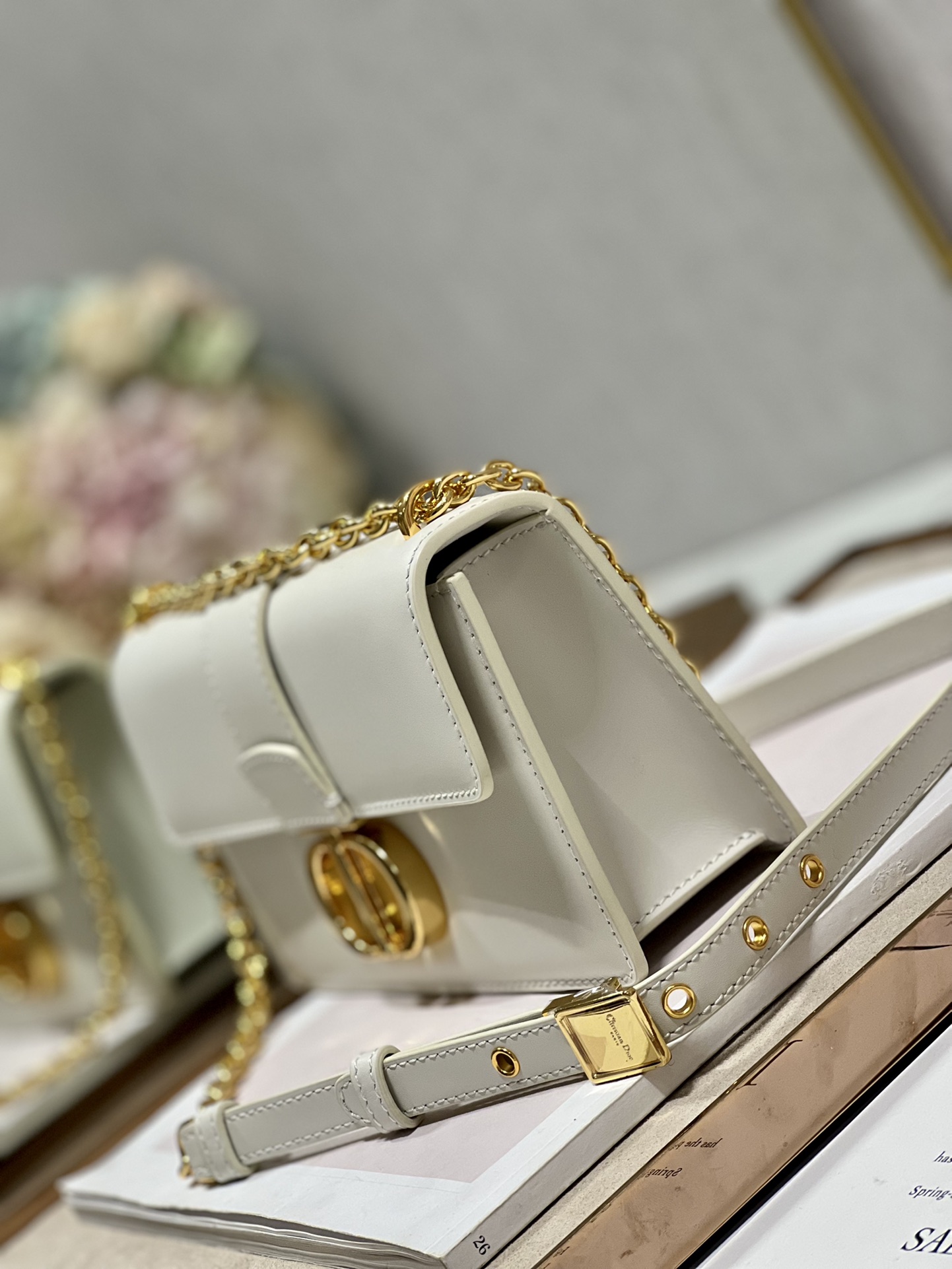 Dior 30 Montaigne East West Bag With Chain White/Pink/Black/Brown For Women 8.5in/21.5cmUHEL_