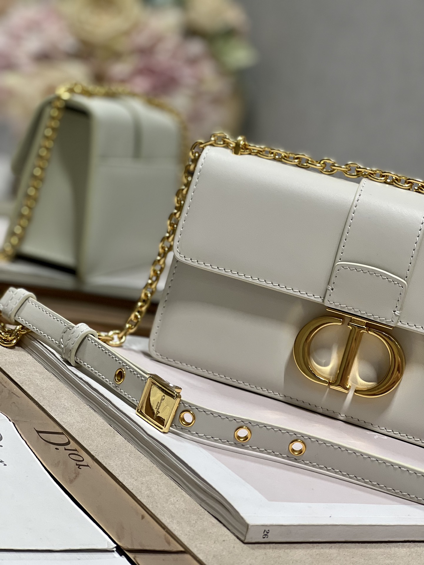 Dior 30 Montaigne East West Bag With Chain White/Pink/Black/Brown For Women 8.5in/21.5cmUHEL_