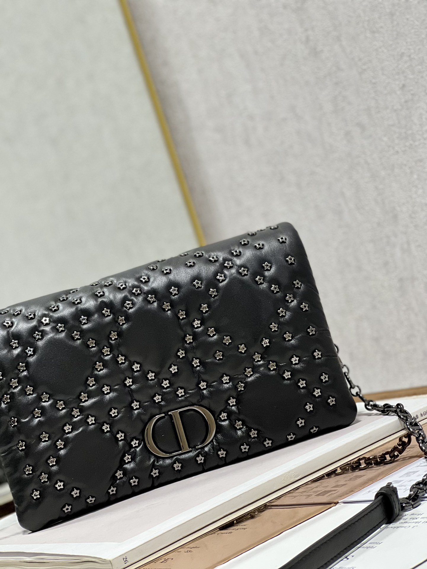 Dior Caro Macrocannage Pouch Black/White For Women 7.5in/19.5cmBNHH_