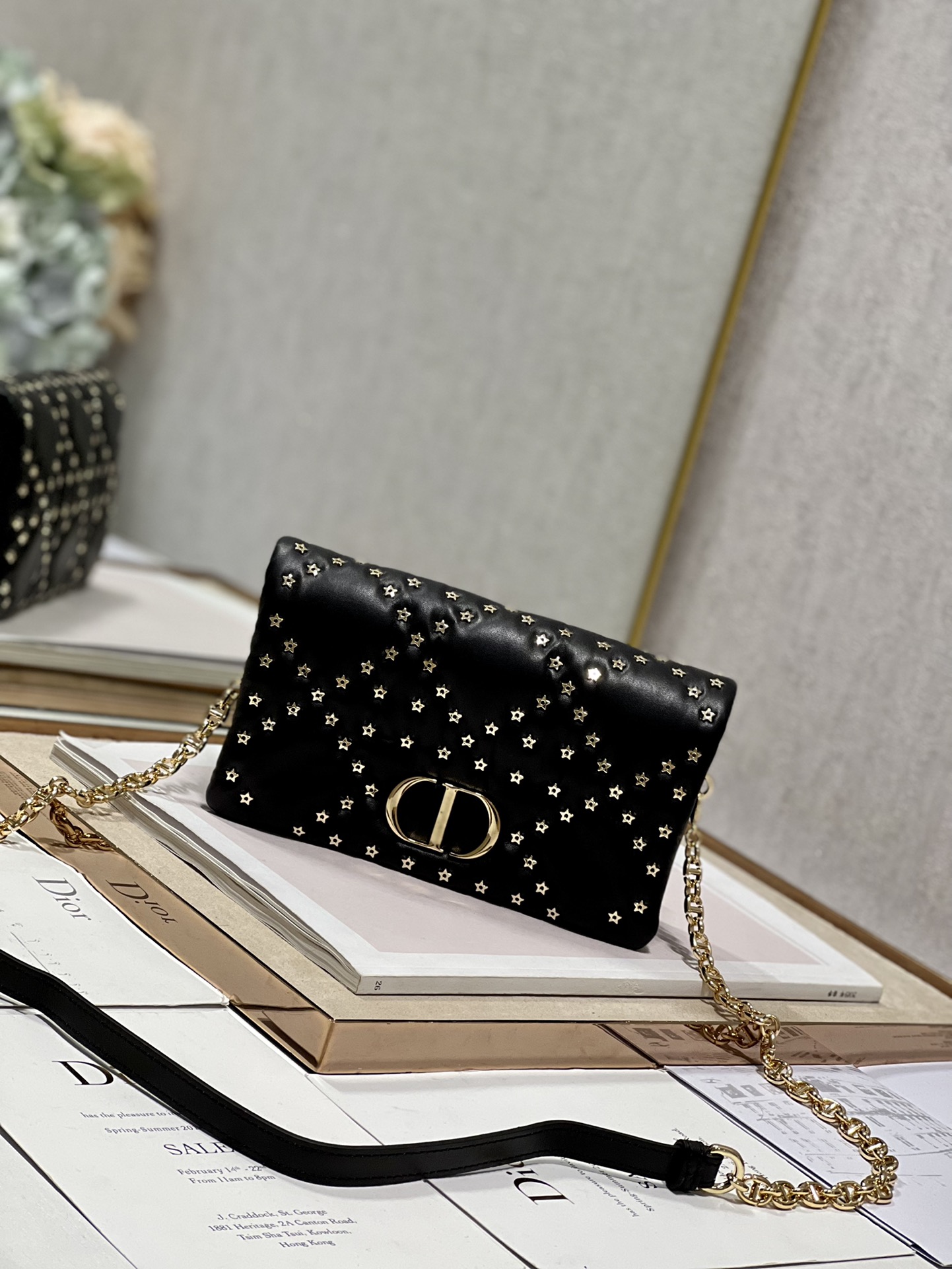 Dior Caro Macrocannage Pouch Black/White For Women 7.5in/19.5cmBNHH_