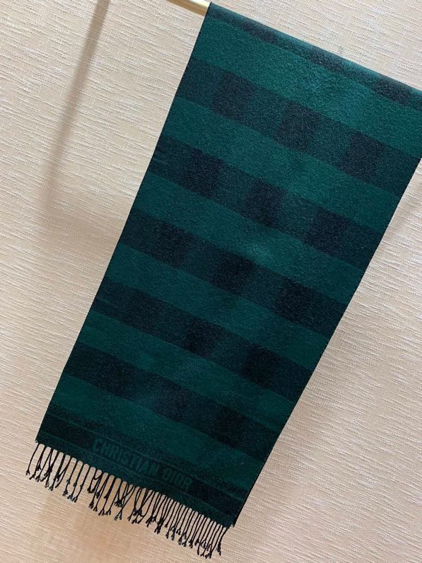 Dior Caro Patterns Dark Green and Black Wool Scarf 200cm/79in