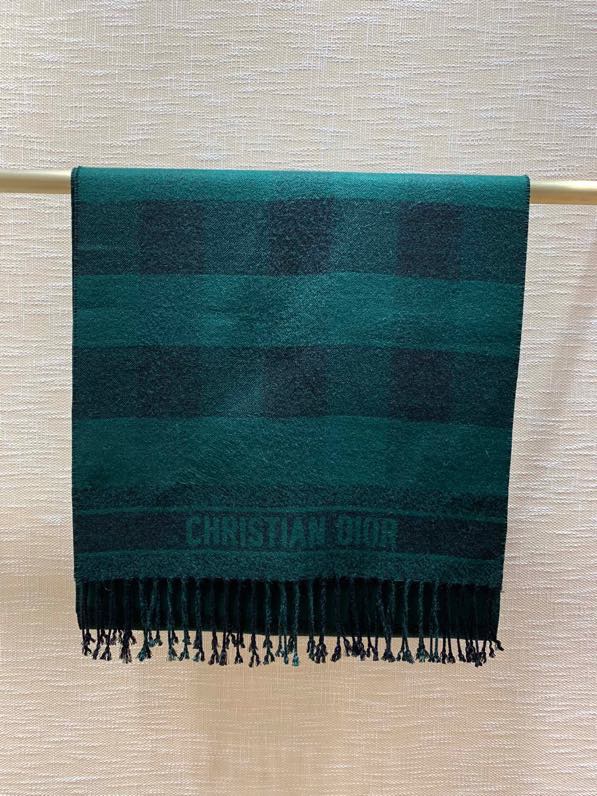 Dior Caro Patterns Dark Green and Black Wool Scarf 200cm/79in