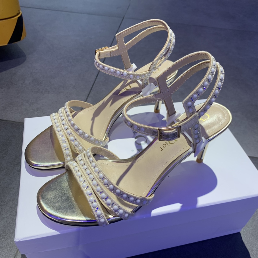 Dior CD Dway Heeled Sandal Gold For Women 2.5 in / 6.5 cm