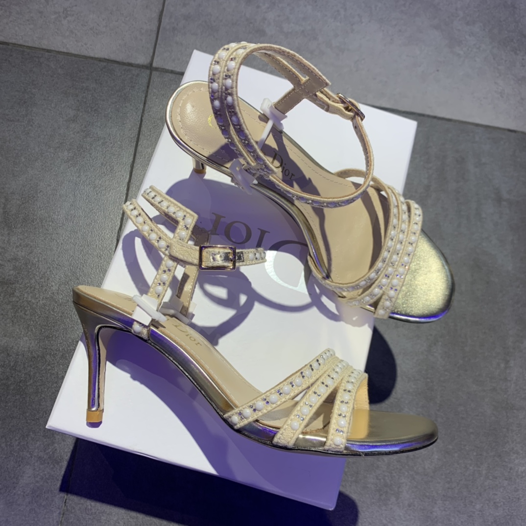 Dior CD Dway Heeled Sandal Gold For Women 2.5 in / 6.5 cm
