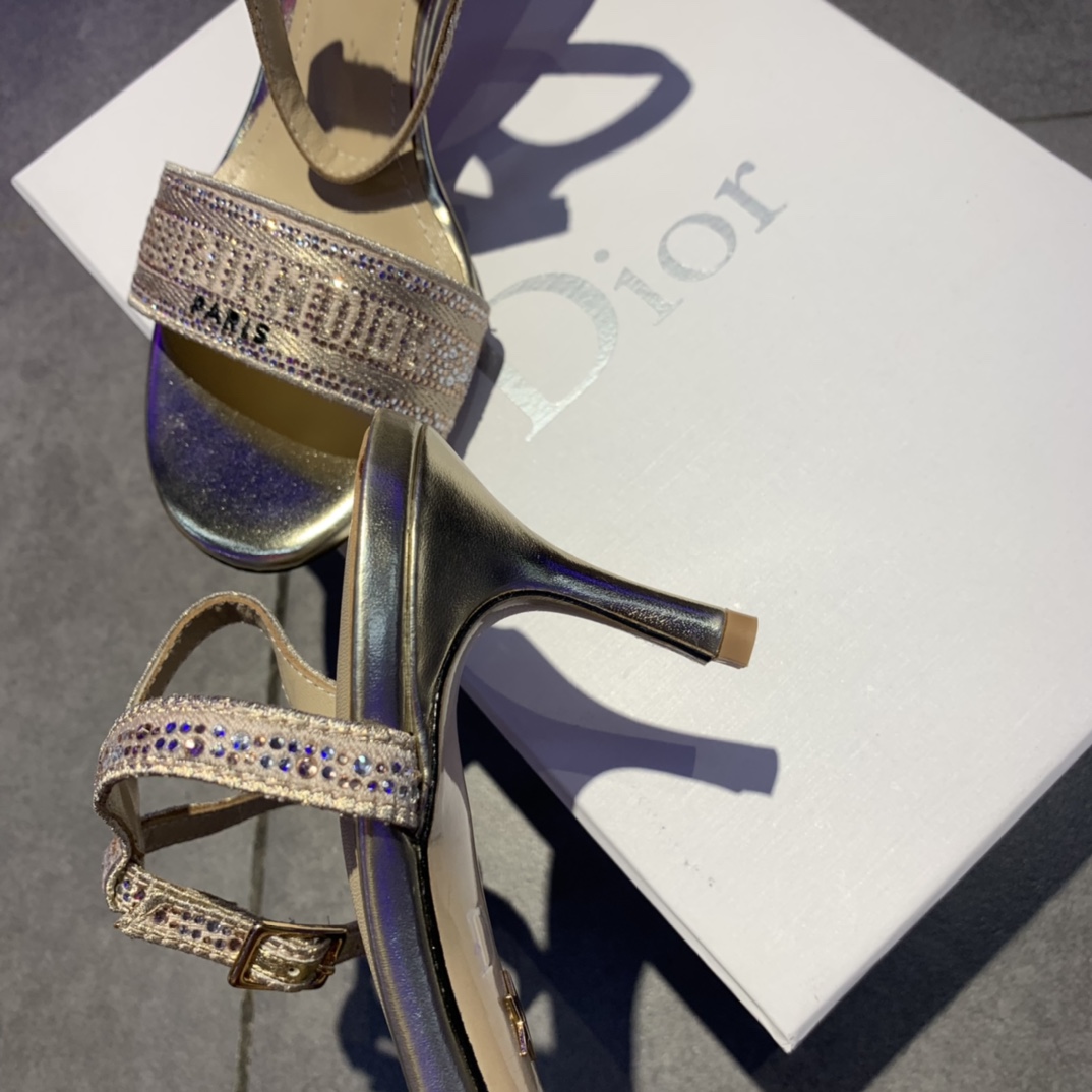 Dior CD Dway Heeled Sandal Gold For Women 2.5 in / 6.5 cm KDQ706LCS_S62K