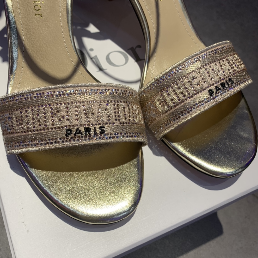 Dior CD Dway Heeled Sandal Gold For Women 2.5 in / 6.5 cm KDQ706LCS_S62K
