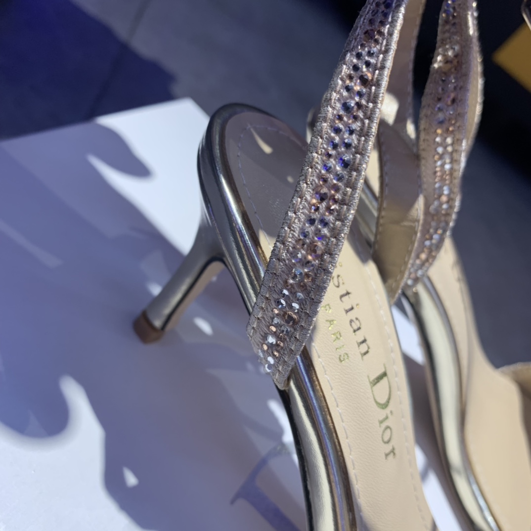 Dior CD Dway Heeled Sandal Gold For Women 2.5 in / 6.5 cm KDQ706LCS_S62K