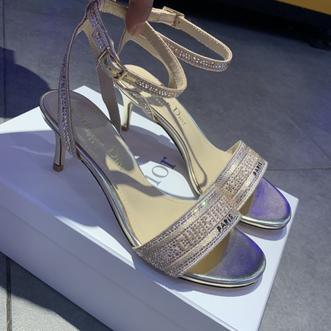 Dior CD Dway Heeled Sandal Gold For Women 2.5 in / 6.5 cm KDQ706LCS_S62K