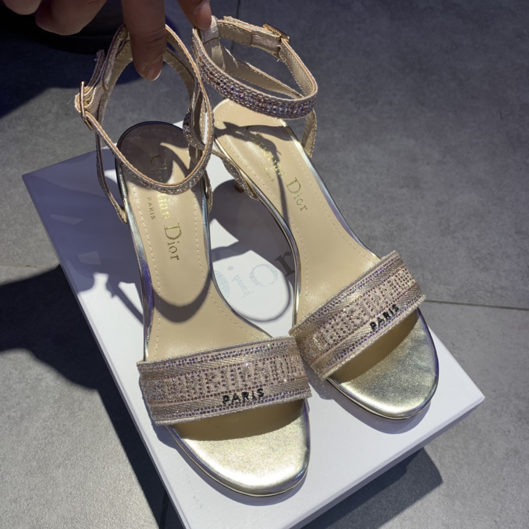 Dior CD Dway Heeled Sandal Gold For Women 2.5 in / 6.5 cm KDQ706LCS_S62K