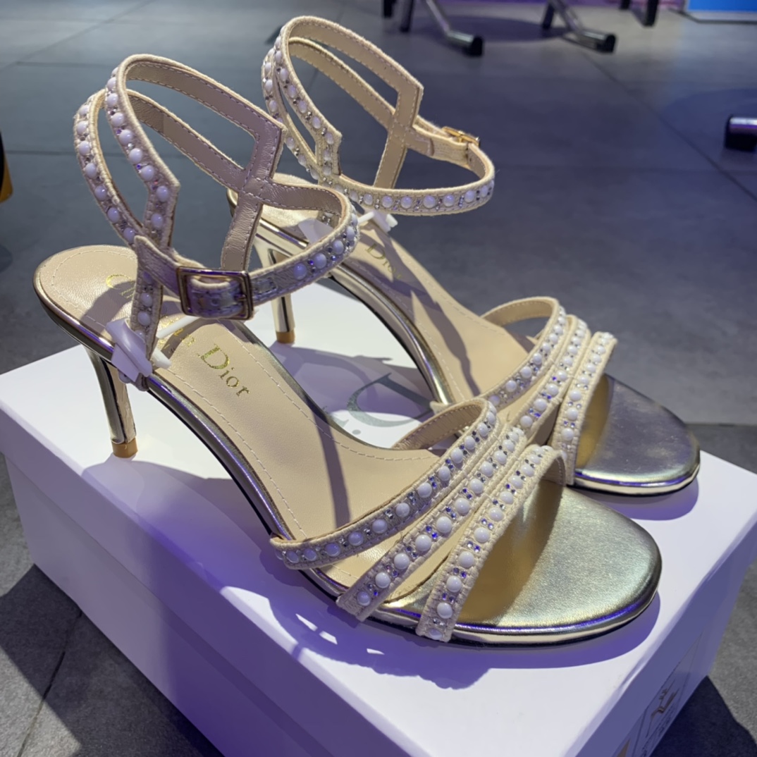 Dior CD Dway Heeled Sandal Gold For Women 2.5 in / 6.5 cm