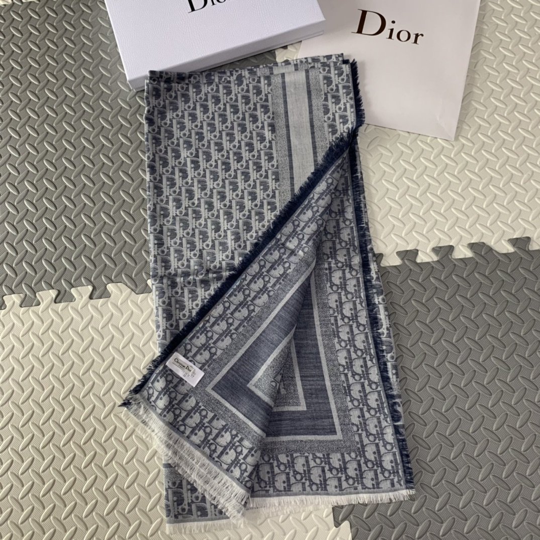 Dior D-Oblique Shawl Scarf Grey 140cm/55in