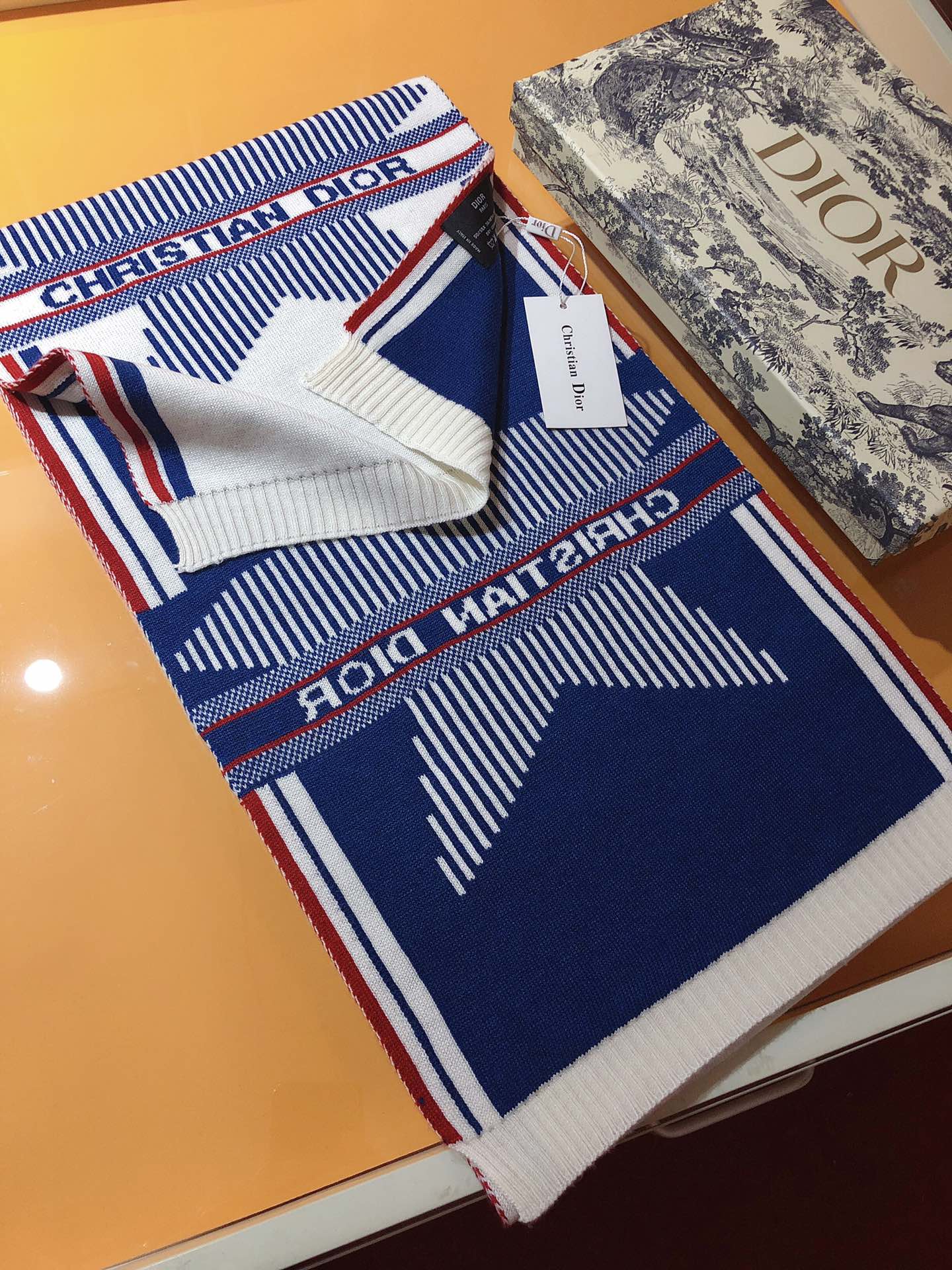 Dior Dioralps Reversible White/Blue Wool and Cashmere Scarf 200cm/79in