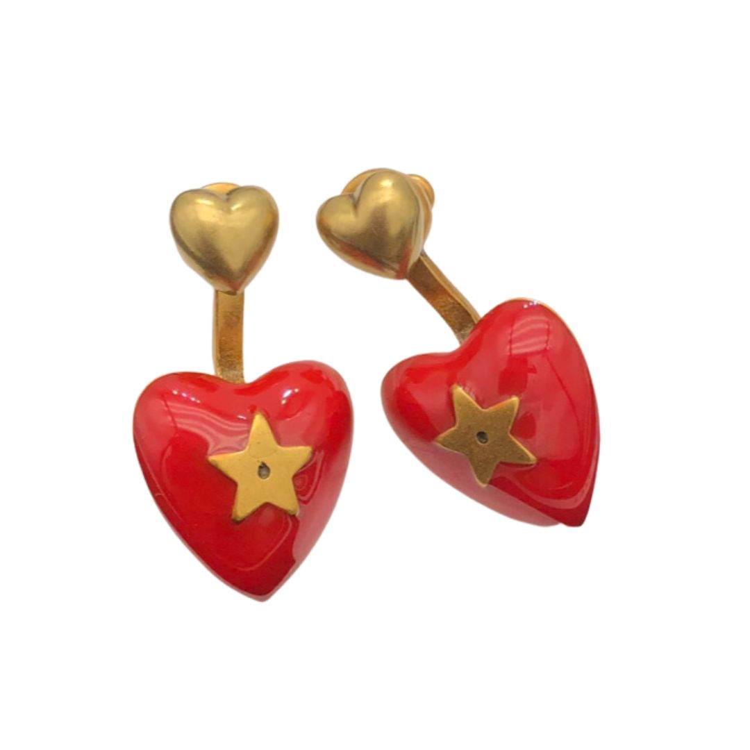 Dior Heart-Shaped Earrings Red For Women