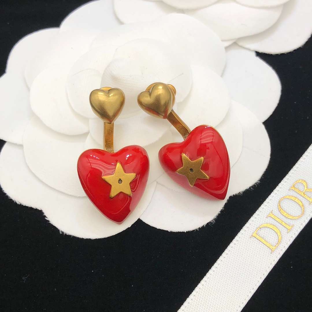 Dior Heart-Shaped Earrings Red For Women
