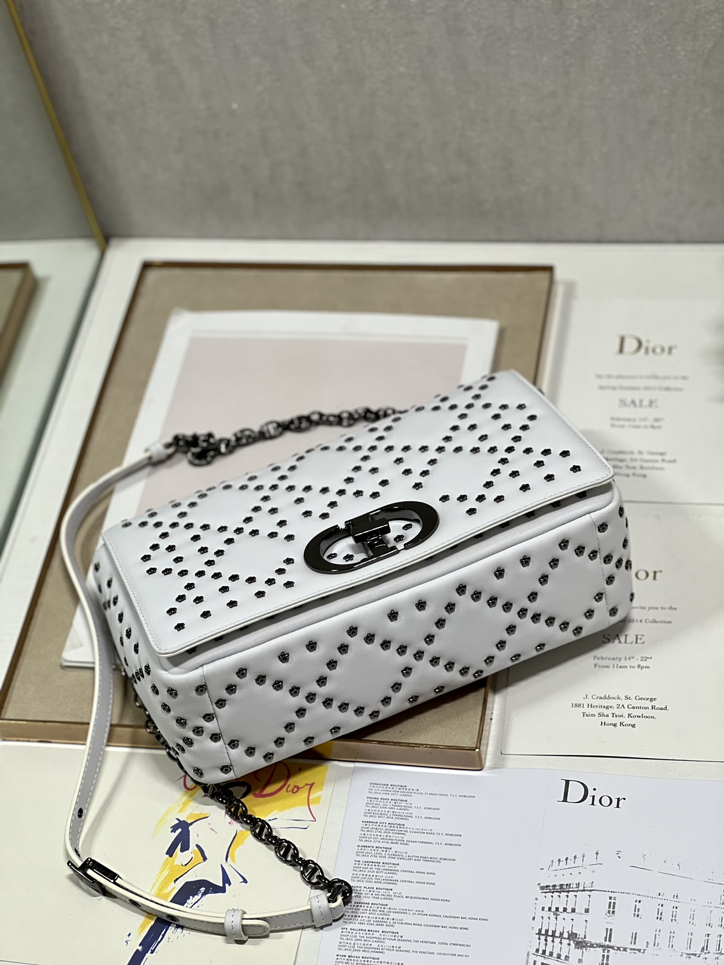 Dior Large Caro Bag White/Black For Women 11.5in/29cm