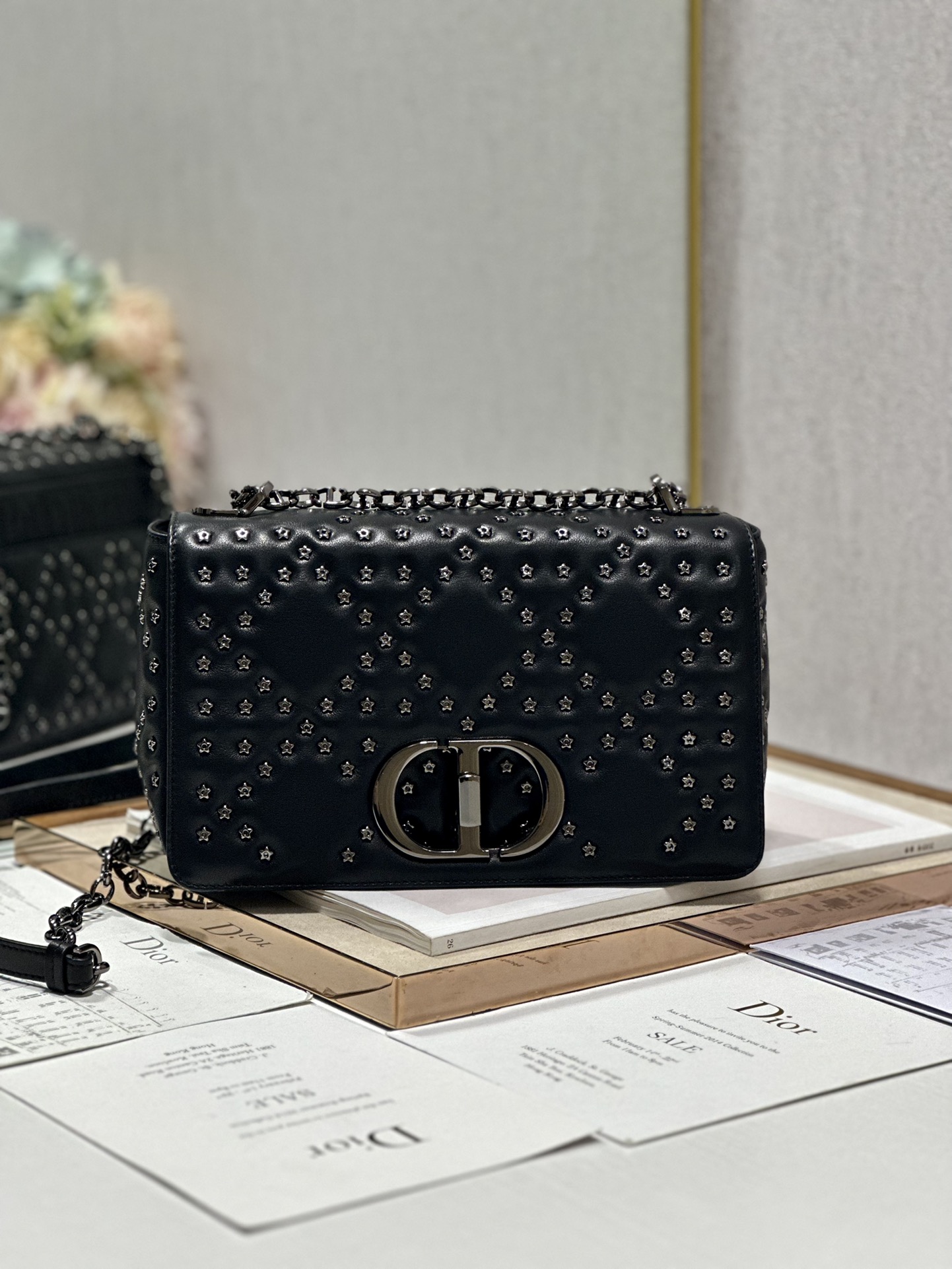 Dior Medium Caro Bag Black/White For Women 10in/25.5cm