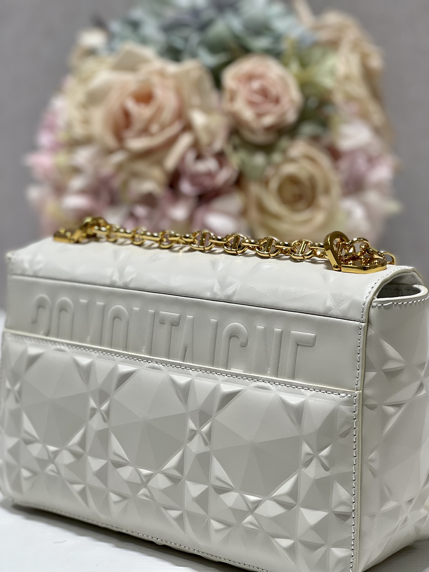 Dior Medium Caro Bag White/Black/Grey For Women 10in/25.5cm