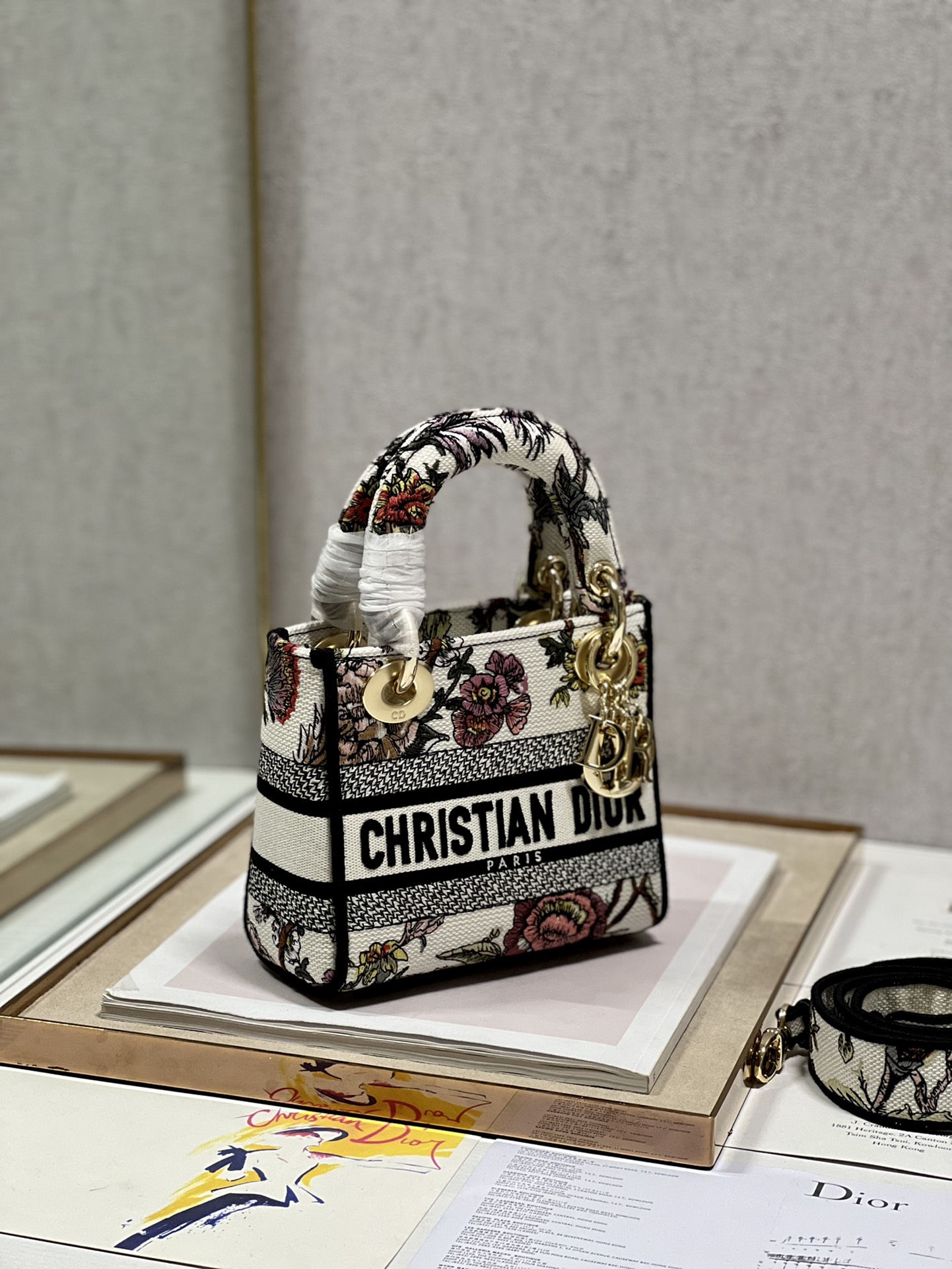 Dior Mini Lady D-Lite Bag White/Black For Women 6.5in/17cm