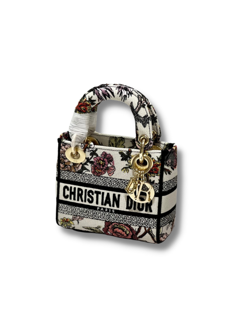 Dior Mini Lady D-Lite Bag White/Black For Women 6.5in/17cm