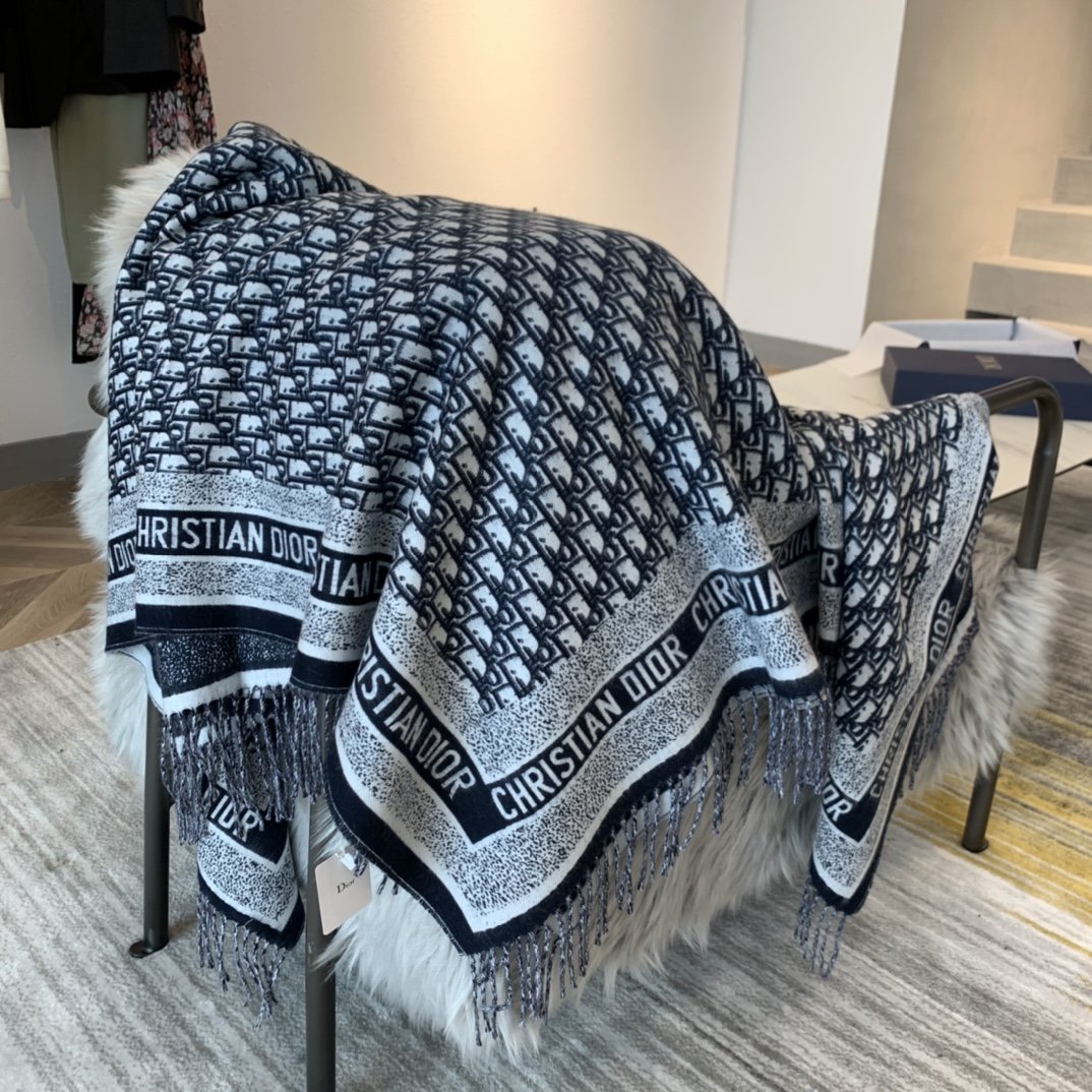 Dior Oblique Blanket Scarf Blue 55in/140cm