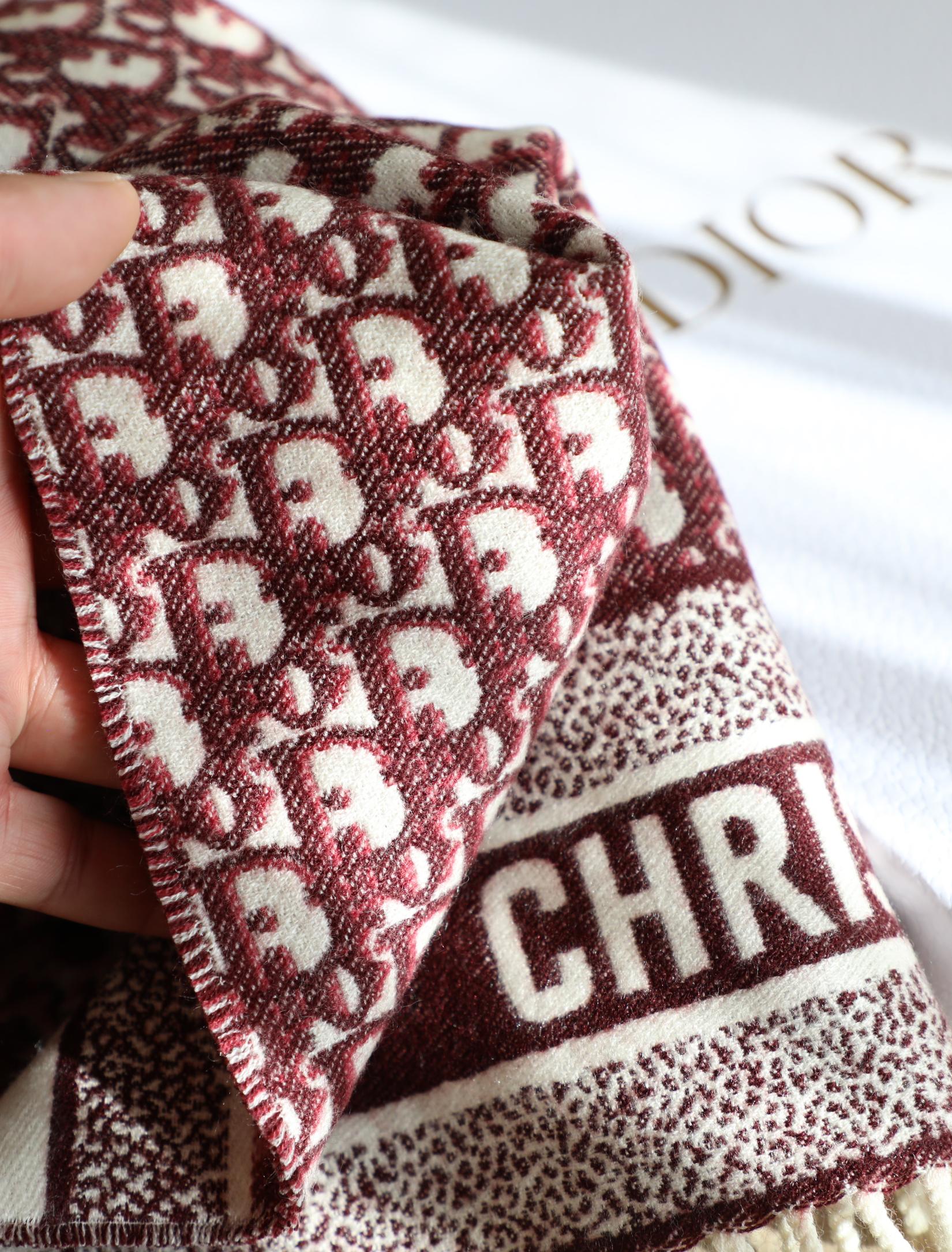 Dior Oblique Burgundy Cashmere Scarf 200cm/79in