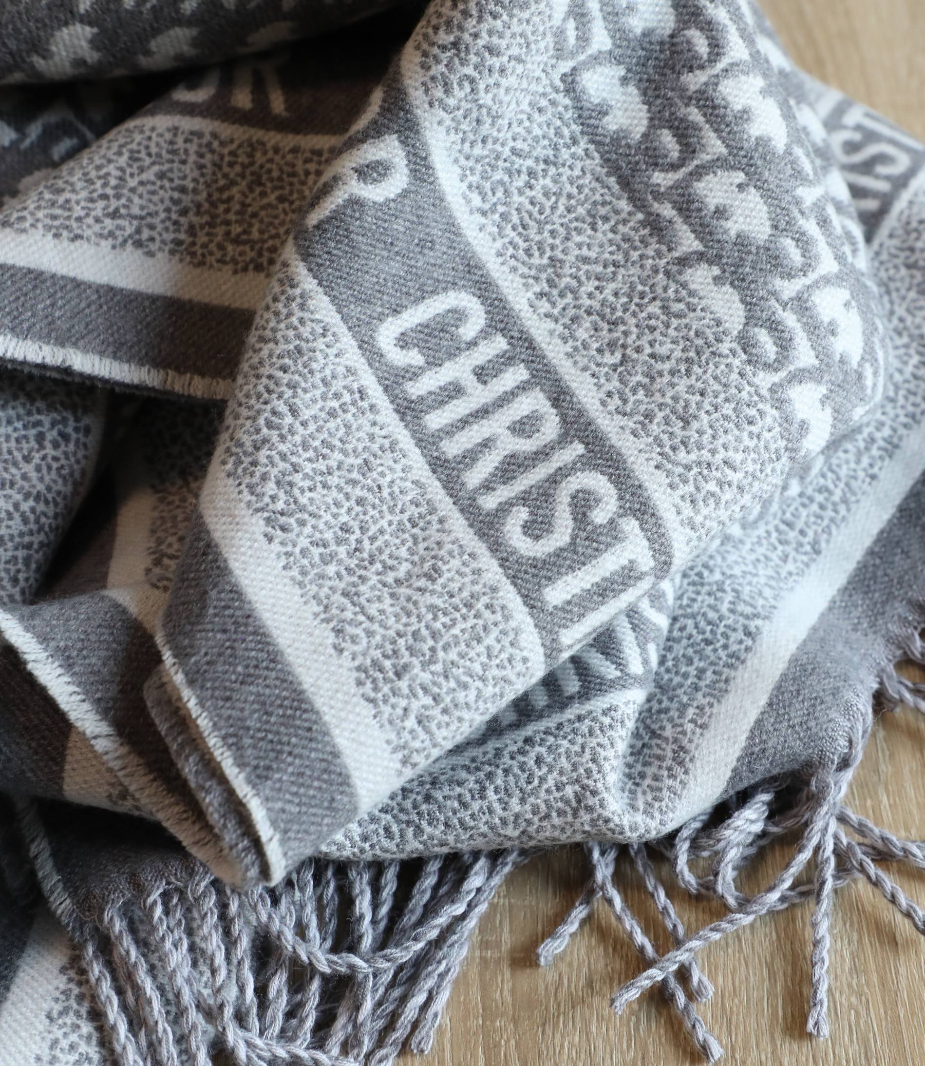 Dior Oblique Diortwin Square Gray and Navy Blue Silk Twill Scarf 150cm/71in