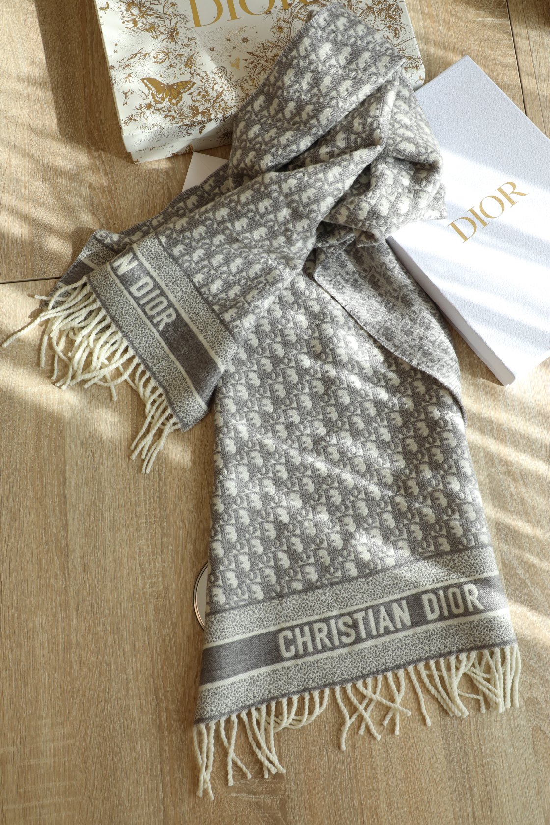 Dior Oblique Grey Cashmere Scarf 200cm/79in