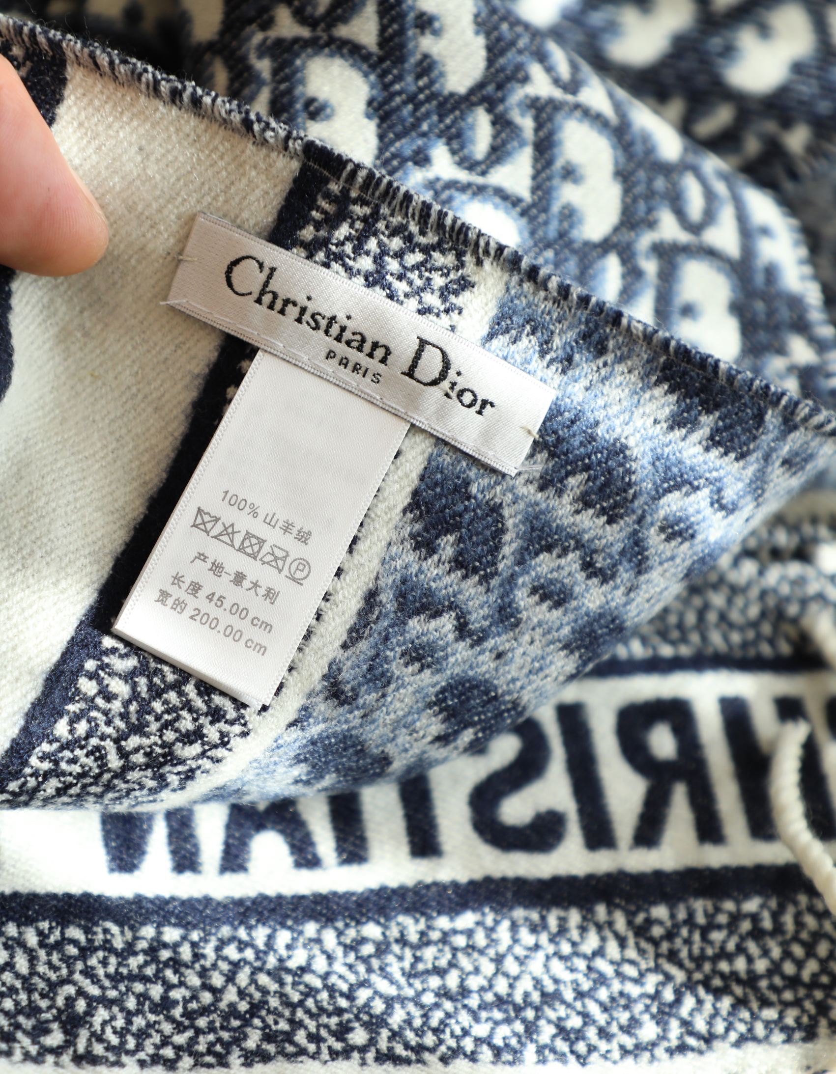 Dior Oblique Navy Blue Cashmere Scarf 200cm/79in