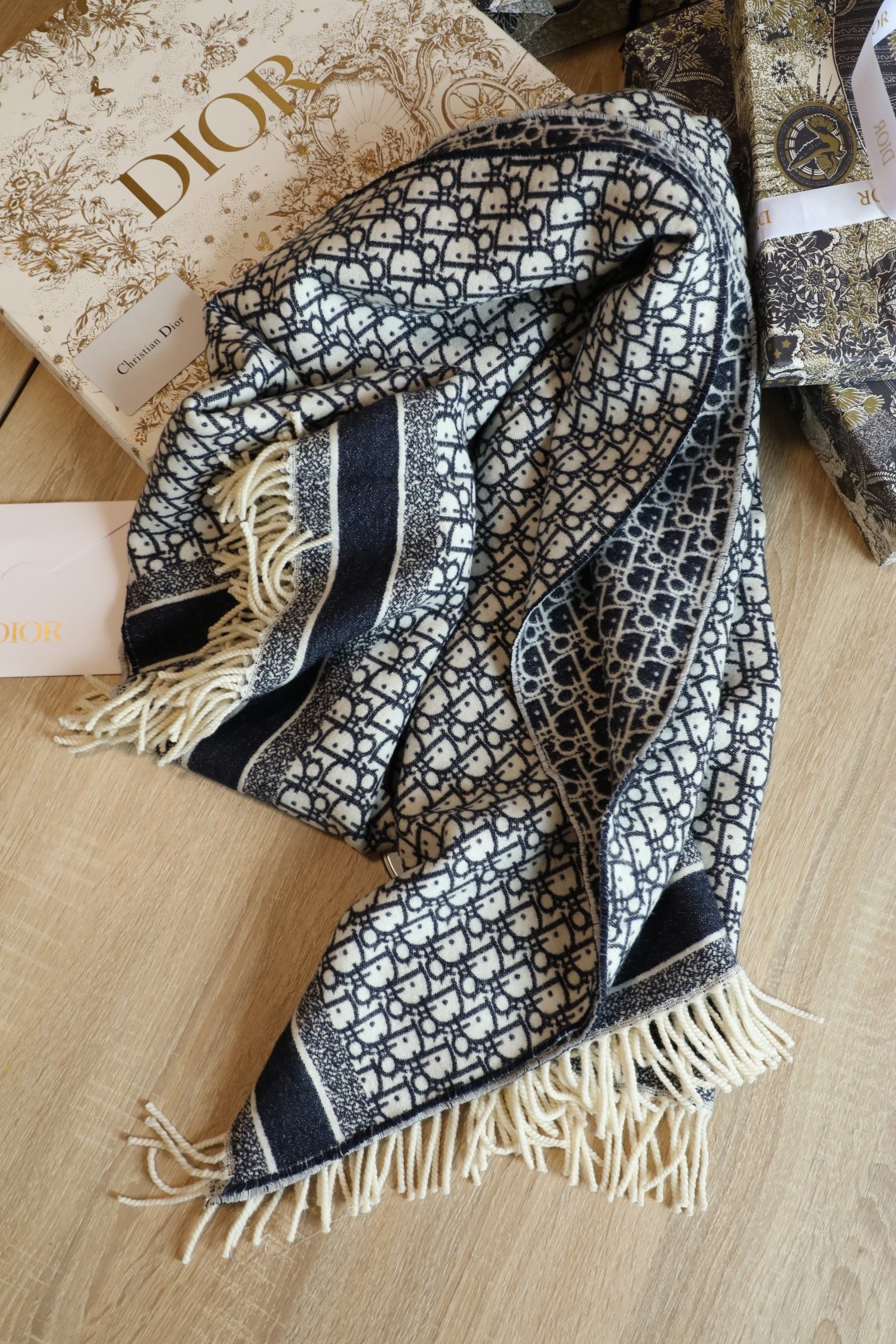 Dior Oblique Square Navy Blue Silk Twill Scarf 150cm/59in