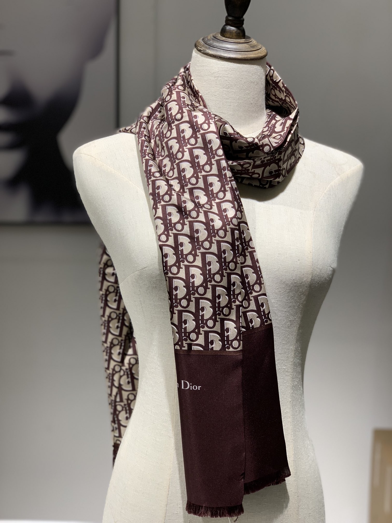 Dior Oblique Stole Scarf Brown 71in/180cm