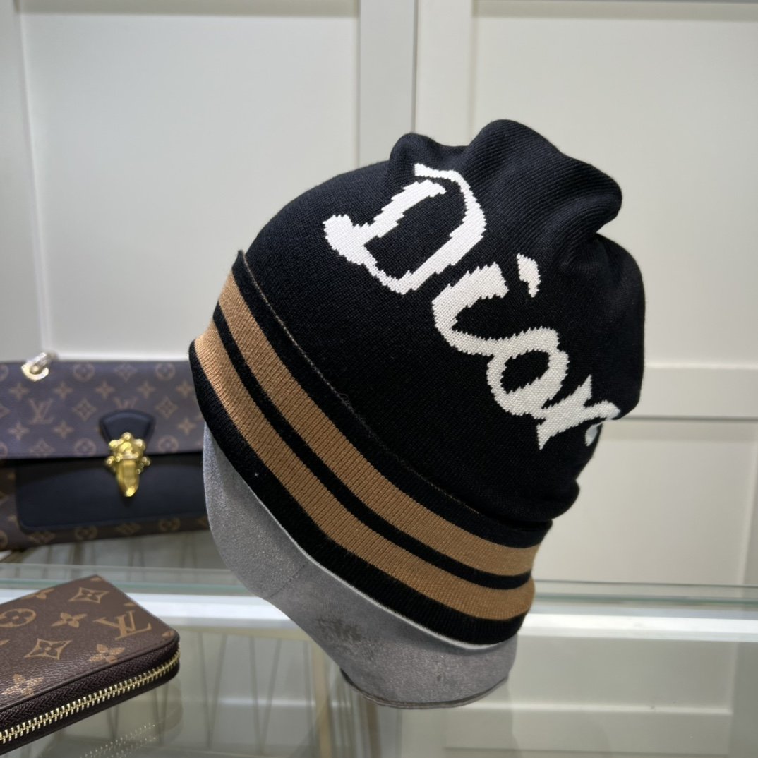 Dior Pompom Beanie In Black