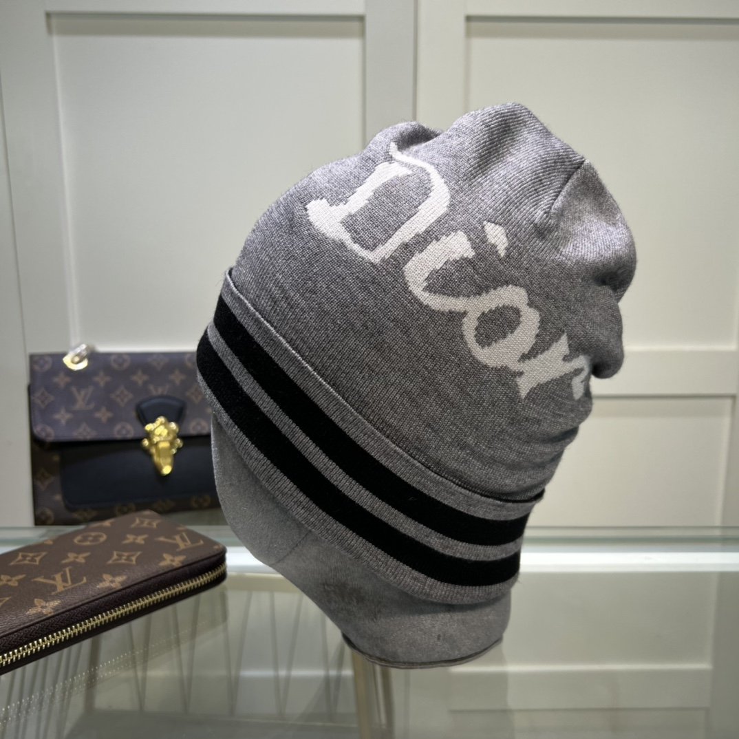 Dior Pompom Beanie In Grey