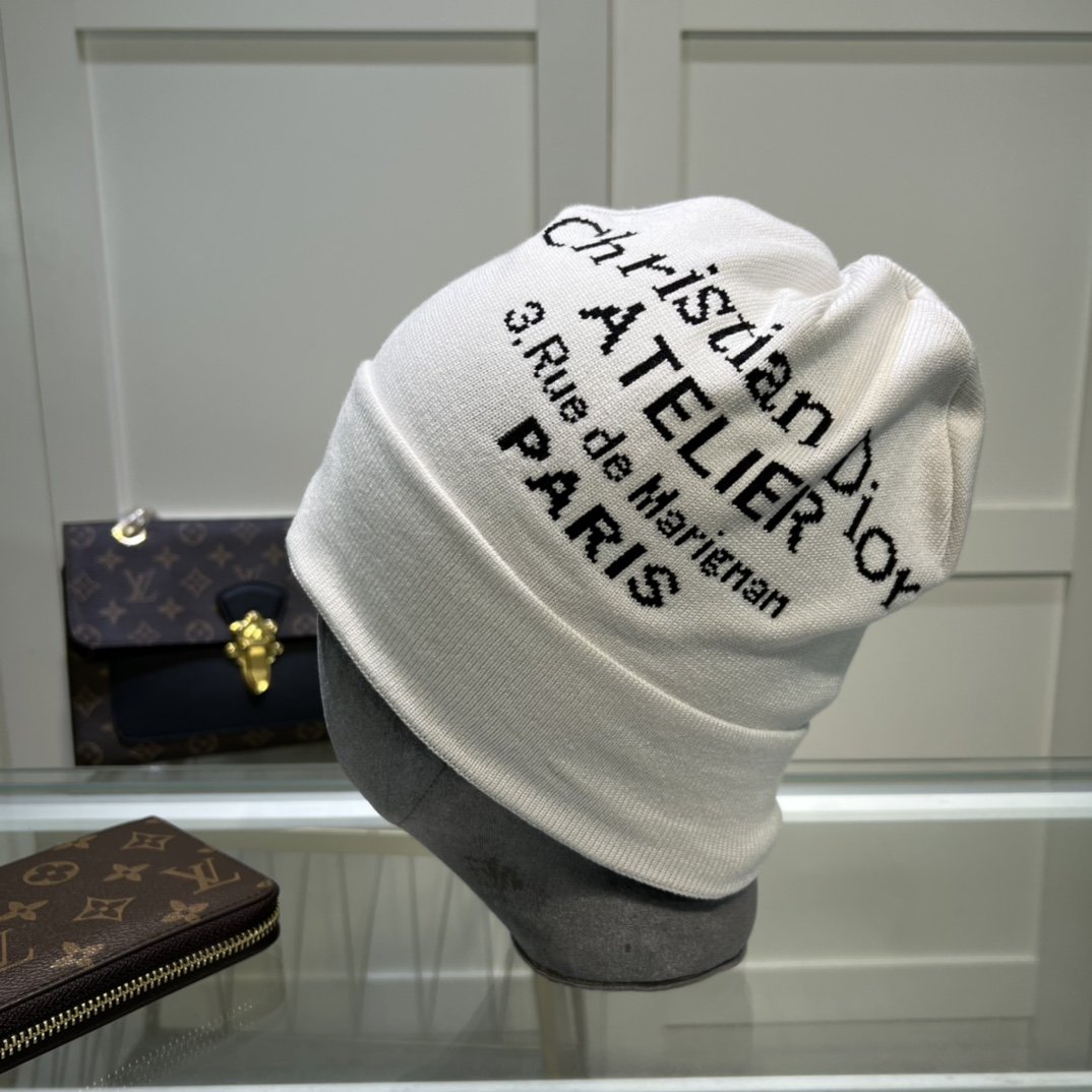 Dior Pompom Beanie In White