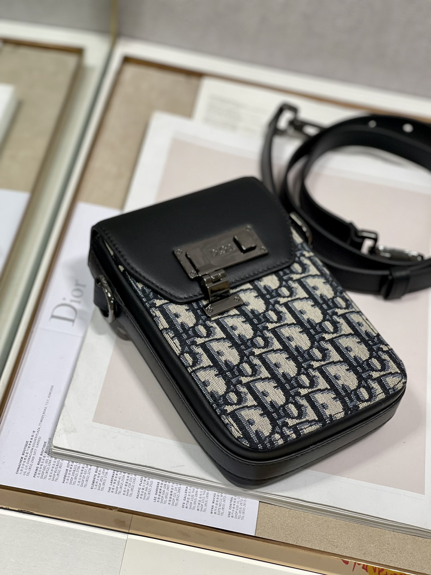 Dior Saddle Vertical Pouch With Strap Beige/Black For Women 8.5in/22cm 2ADCA446YKS_H27E