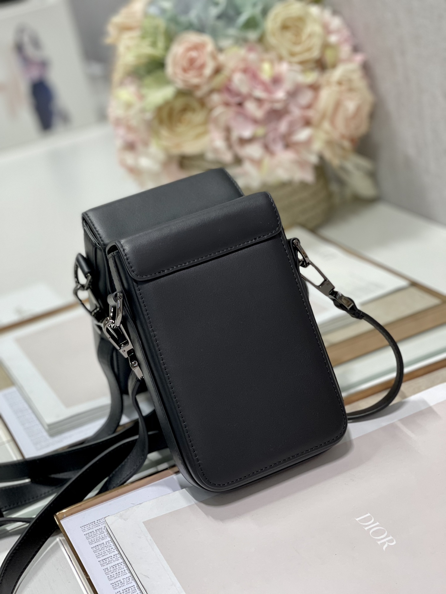 Dior Saddle Vertical Pouch With Strap Beige/Black For Women 8.5in/22cm 2ADCA446YKS_H27E