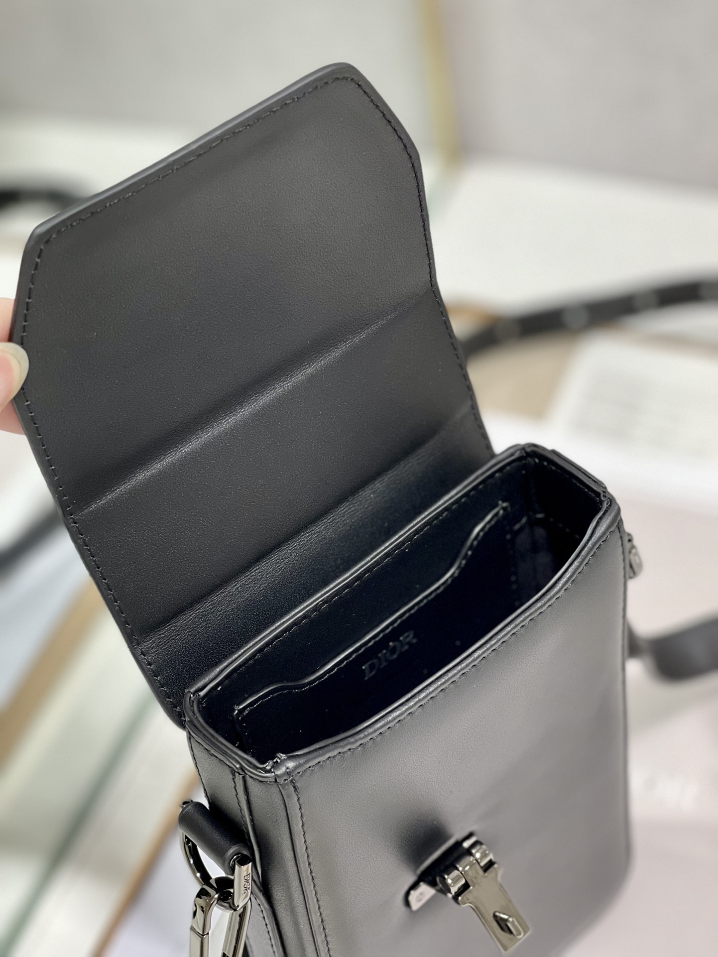 Dior Saddle Vertical Pouch With Strap Beige/Black For Women 8.5in/22cm 2ADCA446YKS_H27E