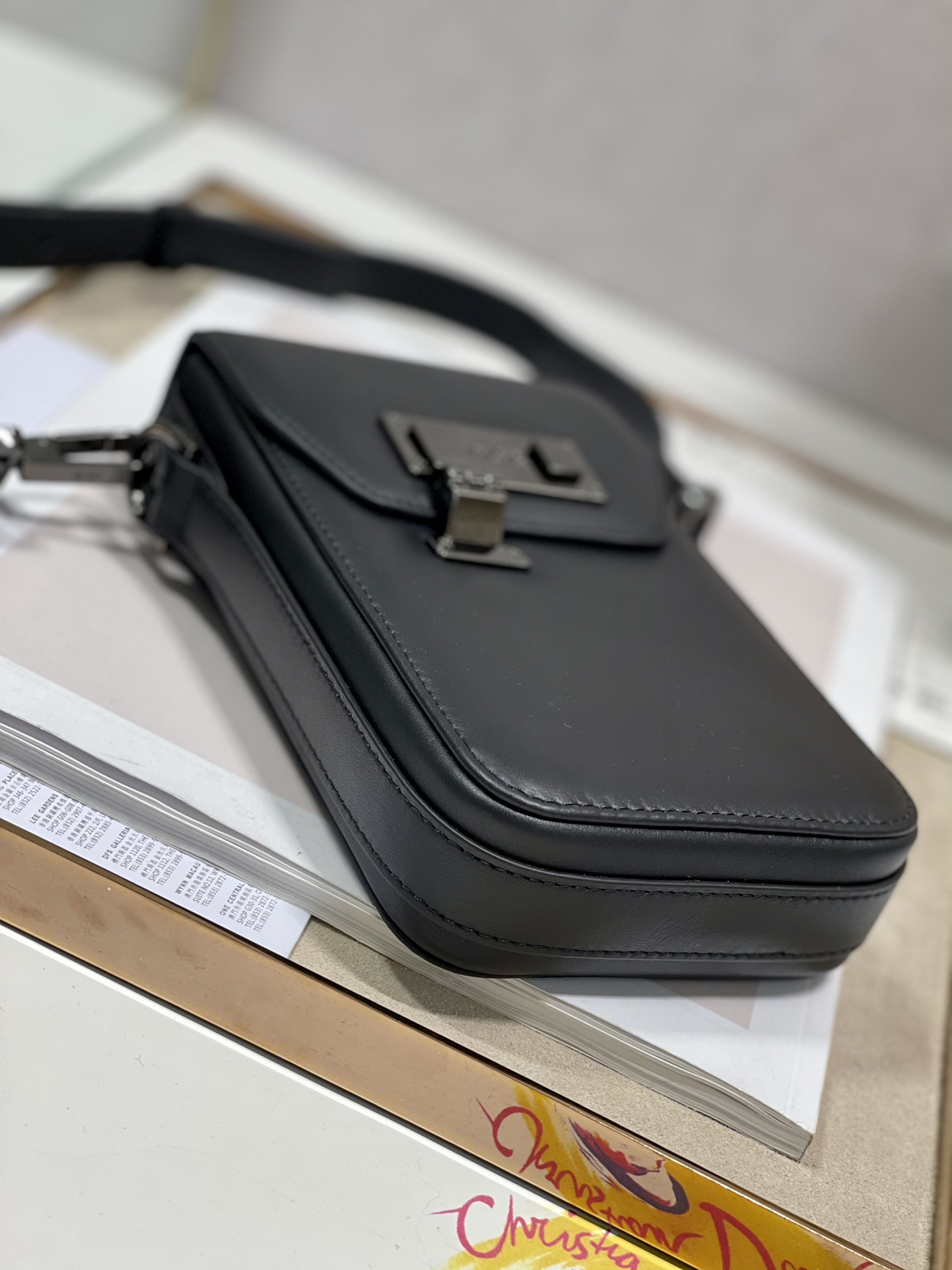 Dior Saddle Vertical Pouch With Strap Beige/Black For Women 8.5in/22cm 2ADCA446YKS_H27E